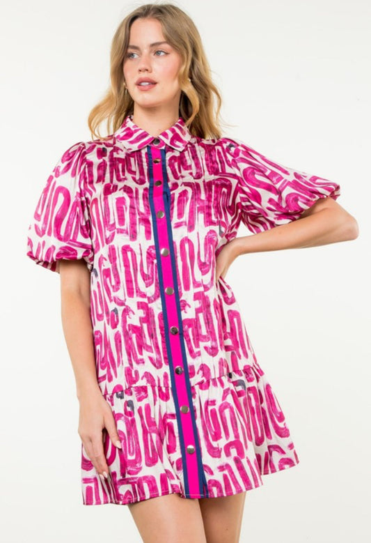 THML Button Up Print Dress