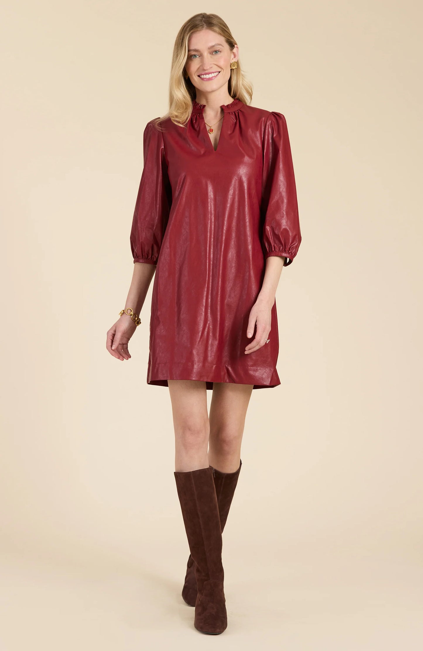 Tyler Boe Sherri Pleather Dress in Cayenne