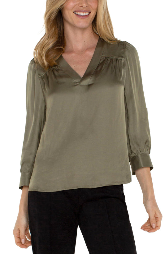 Liverpool Long Sleeve Pleated Spanish Olive