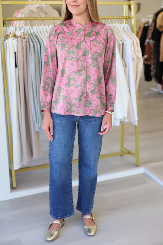 Joy Joy Pink Iris Trimmed Blouse