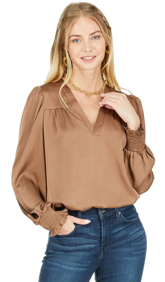 Joy Joy Brown V-Neck Blouse Top