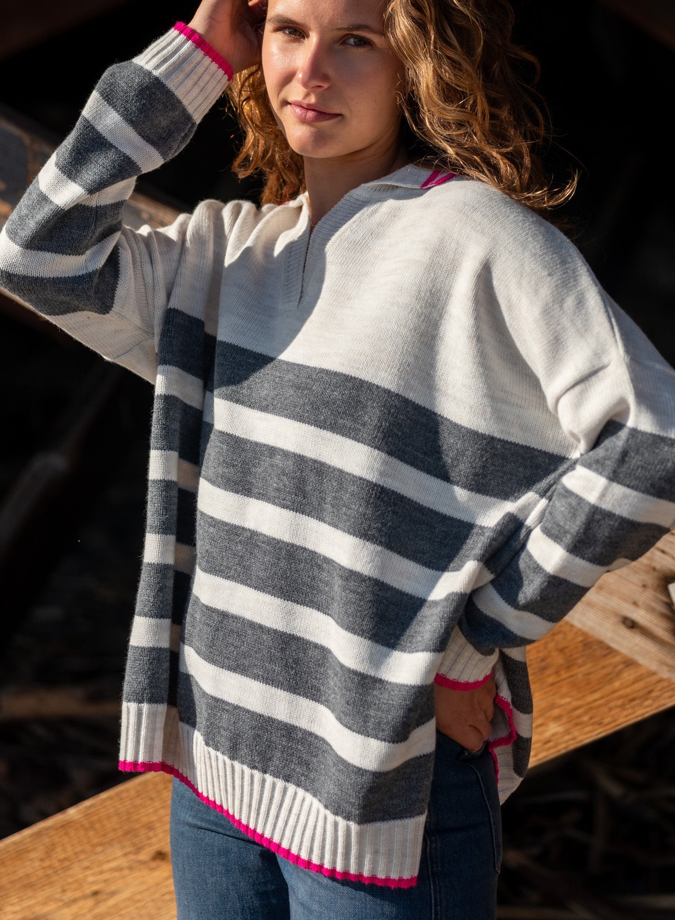 Mersea Marina Polo sweater Sea Salt + Pink - One Size