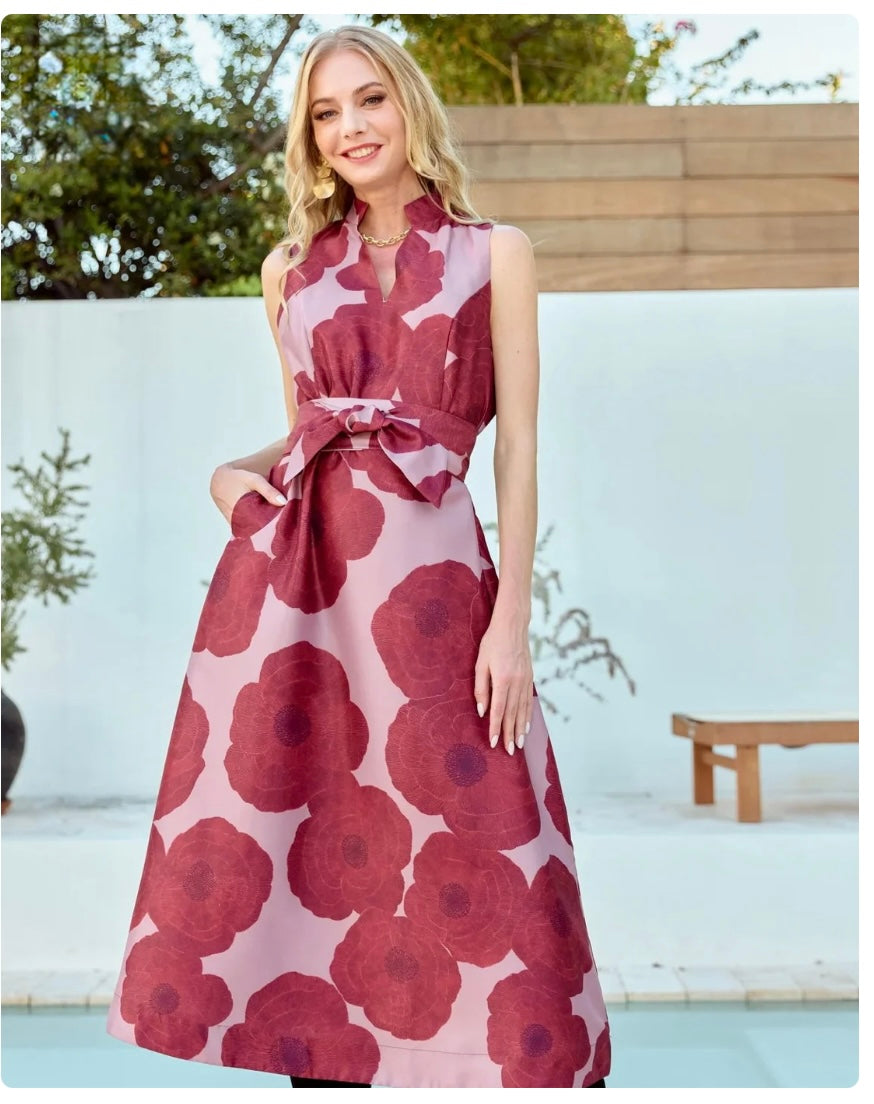 Stand collar fit and flare dress