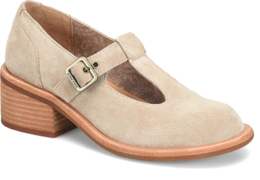 Kork-Ease Jesse taupe suede T-strap Mary Jane heel with stacked block heel