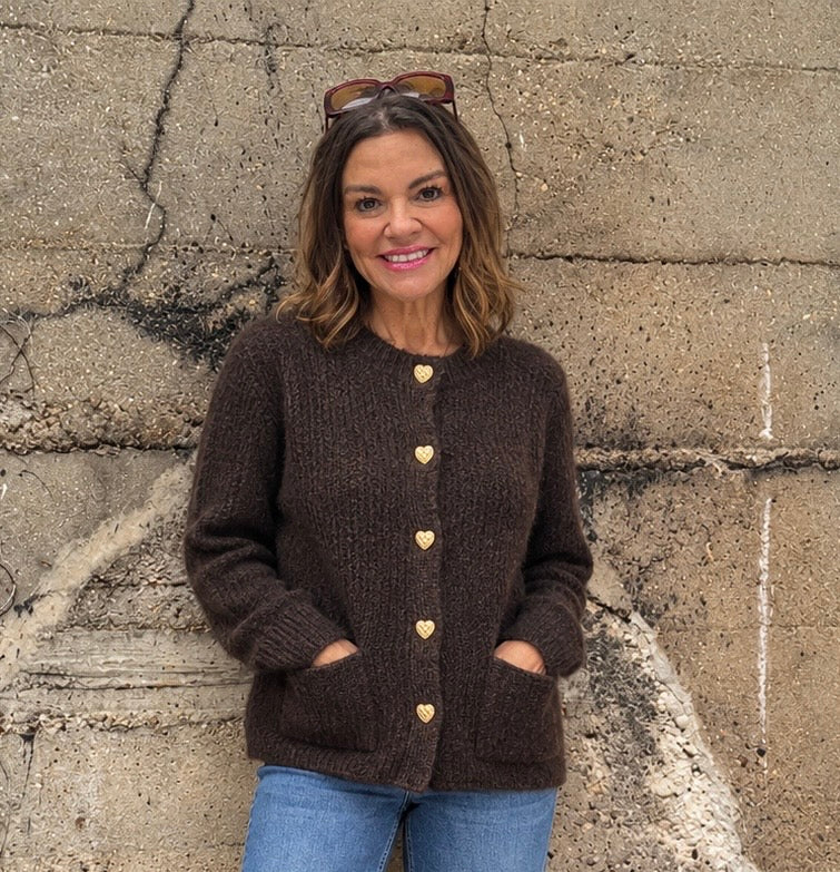 Brown Cardigan with heart buttons