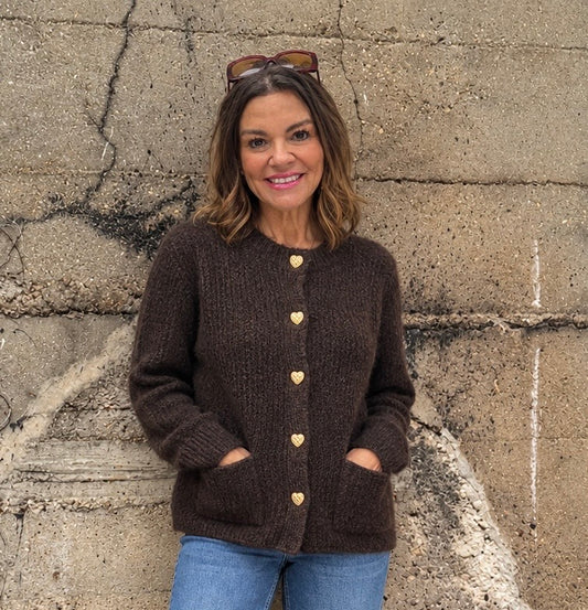 Brown Cardigan with heart buttons