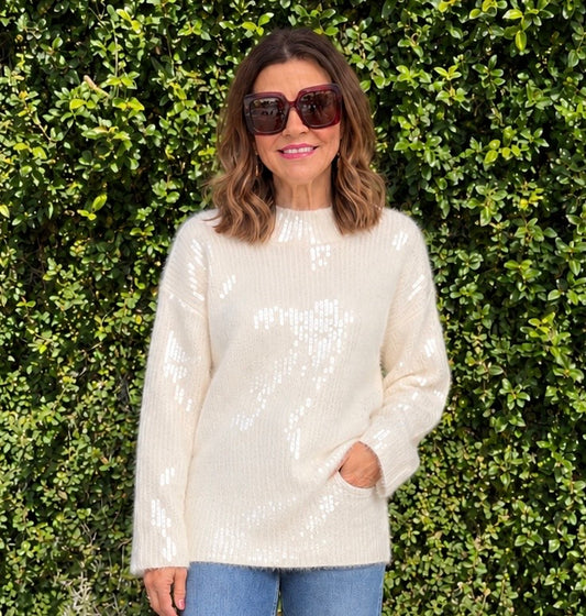 Boxy Sequin Sweater/ Vanilla